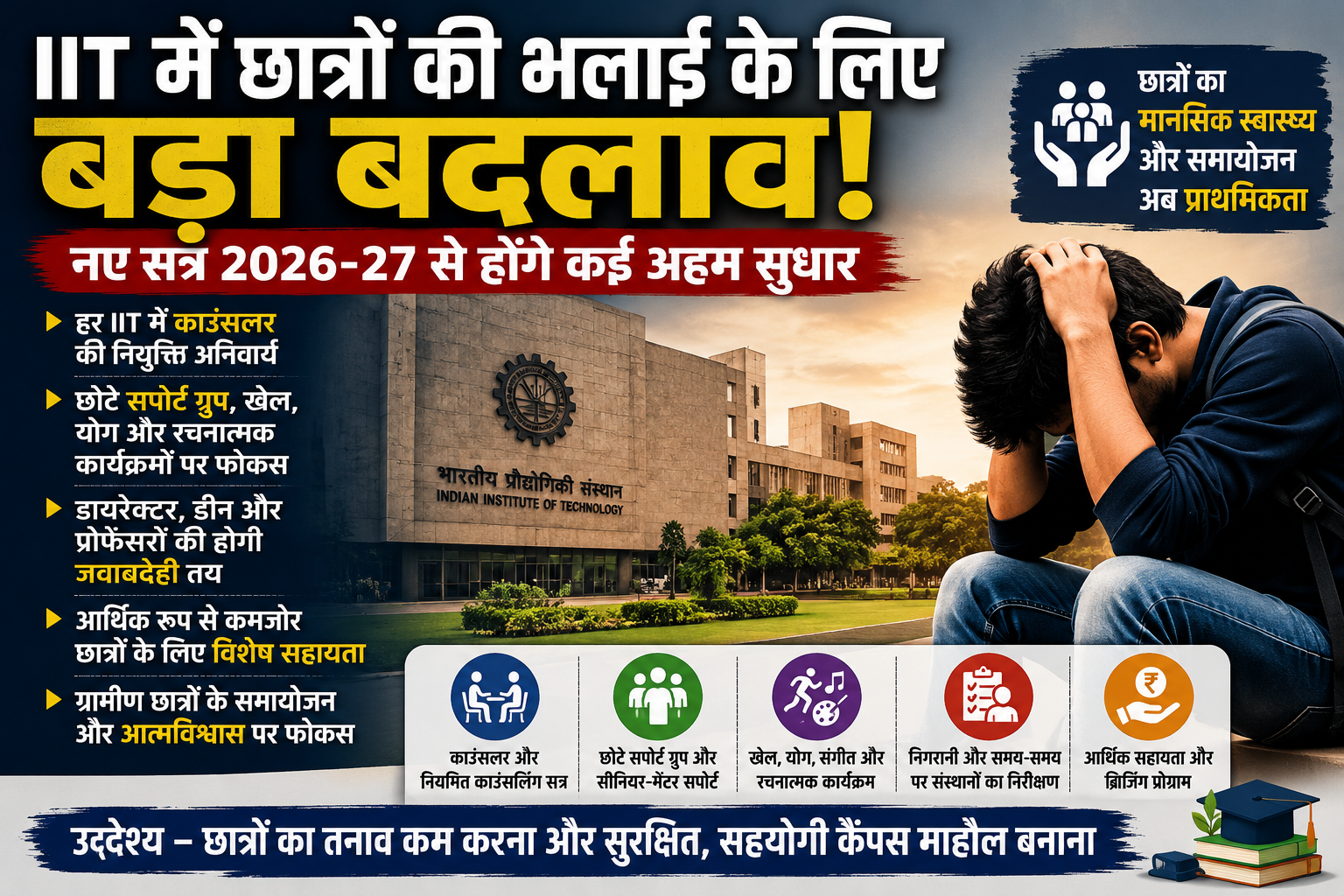 IIT में बढ़ते आत्महत्या मामलों के बाद बड़ा बदलाव, नए सत्र से छात्रों का तनाव कम करने पर फोकस
