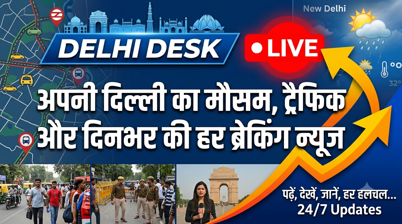 Delhi Desk LIVE: अपनी दिल्ली का मौसम, ट्रैफिक और दिनभर की हर ब्रेकिंग न्यूज