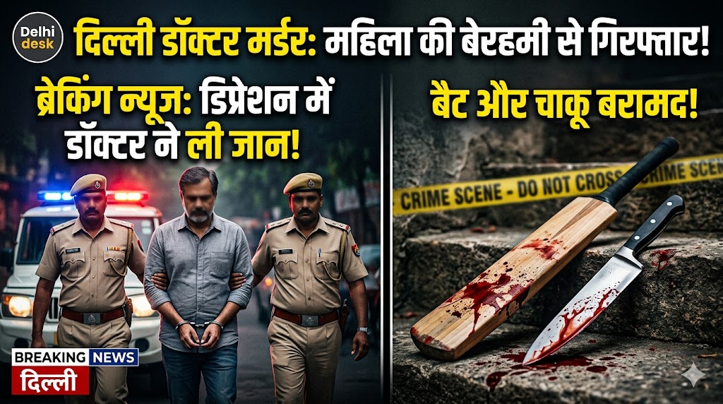 दिल्ली में डिप्रेशन के शिकार डॉक्टर ने की महिला की हत्या, खून से सना बैट और चाकू बरामद