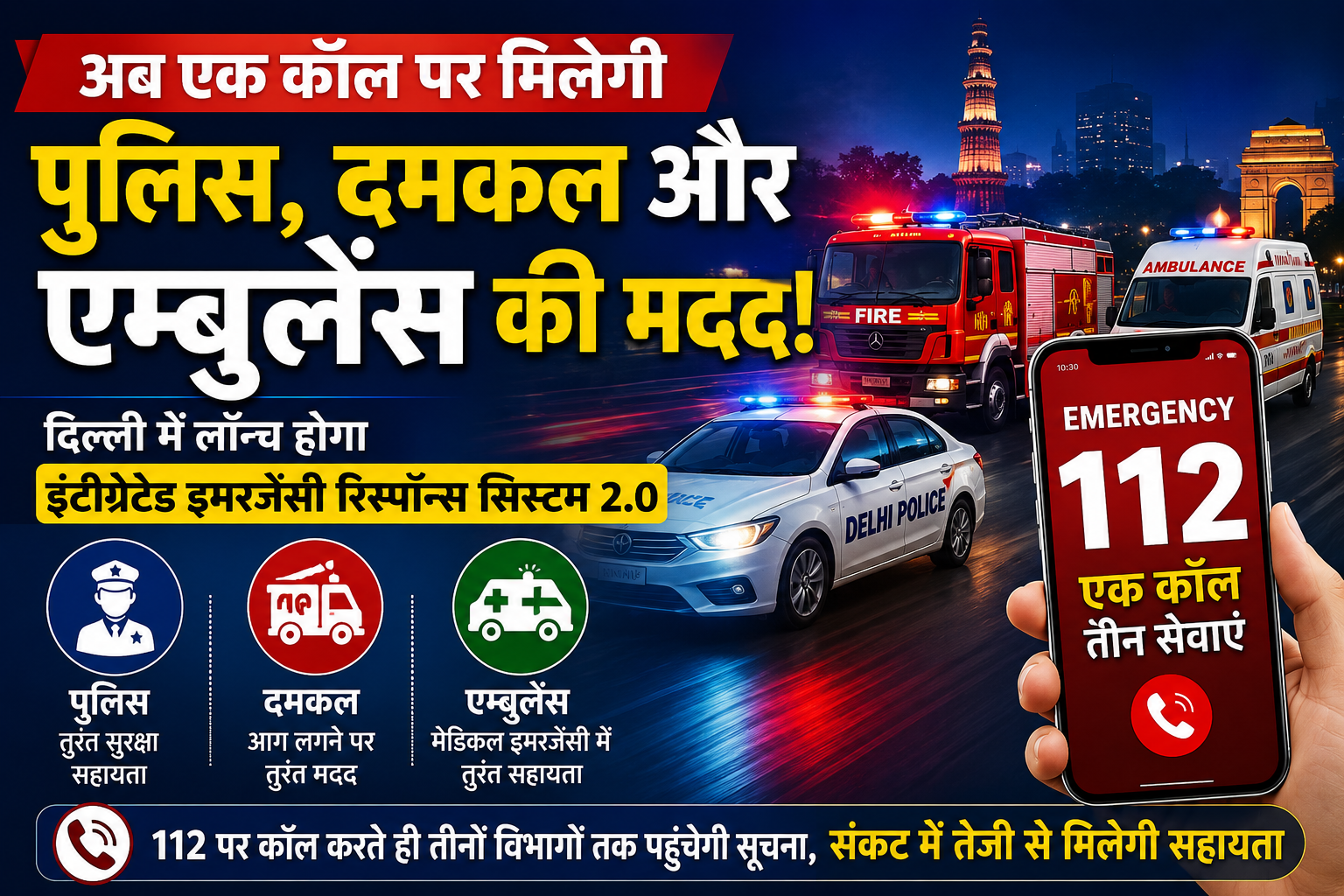 खुशखबरी: नहीं करना होगा अलग नंबर डायल, Delhi 112 पर ही मिलेगी पुलिस-दमकल-एंबुलेंस की सेवाएं