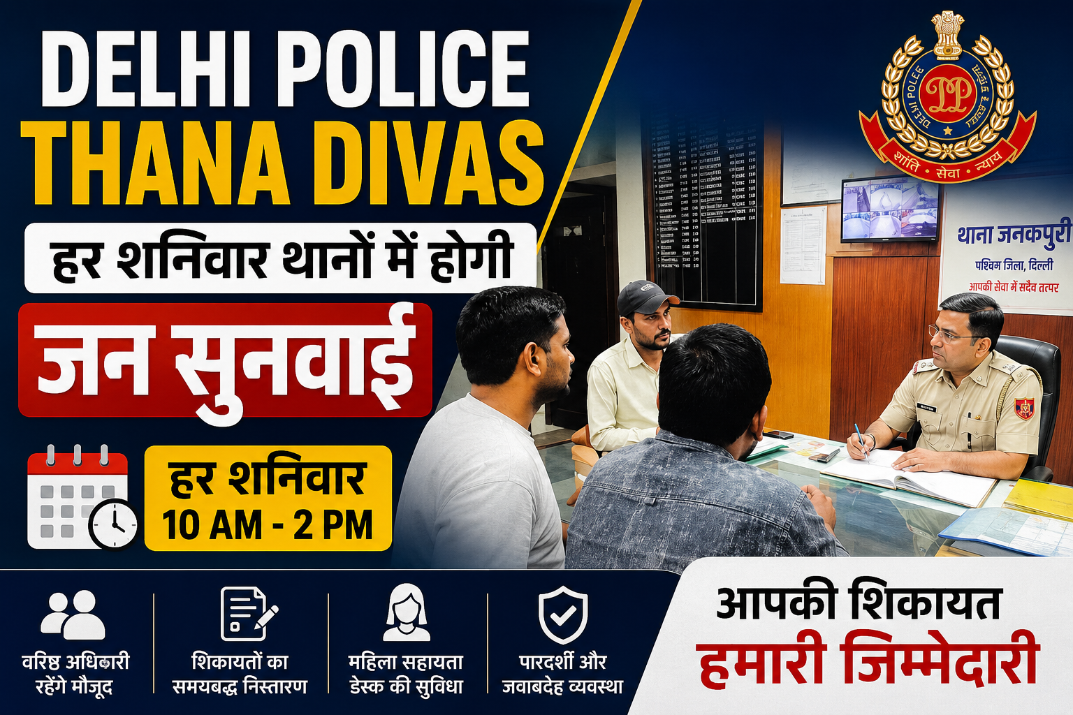 Delhi Police Thana Divas: दिल्ली पुलिस का बड़ा फैसला, हर शनिवार थानों में सीनियर ऑफिसर करेंगे जन सुनवाई