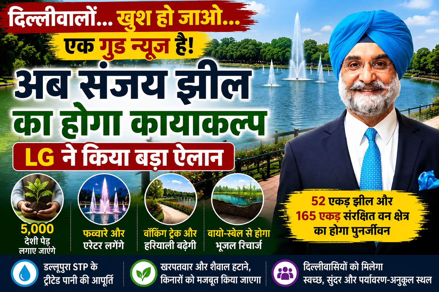दिल्लीवालों... खुश हो जाओ... एक गुड न्यूज है! अब संजय झील का होगा कायाकल्प