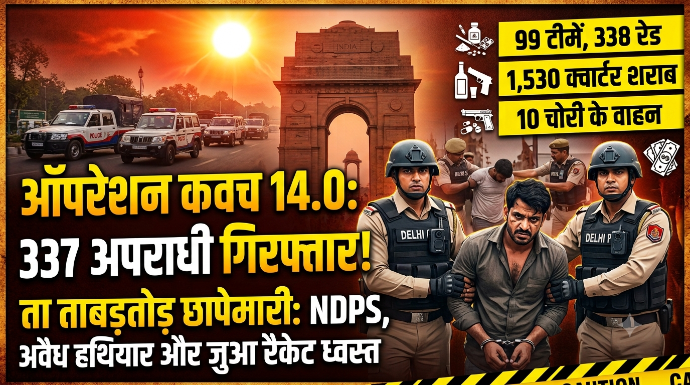 दिल्ली पुलिस का ऑपरेशन कवच 14.0: 48 घंटे में 337 अपराधी गिरफ्तार